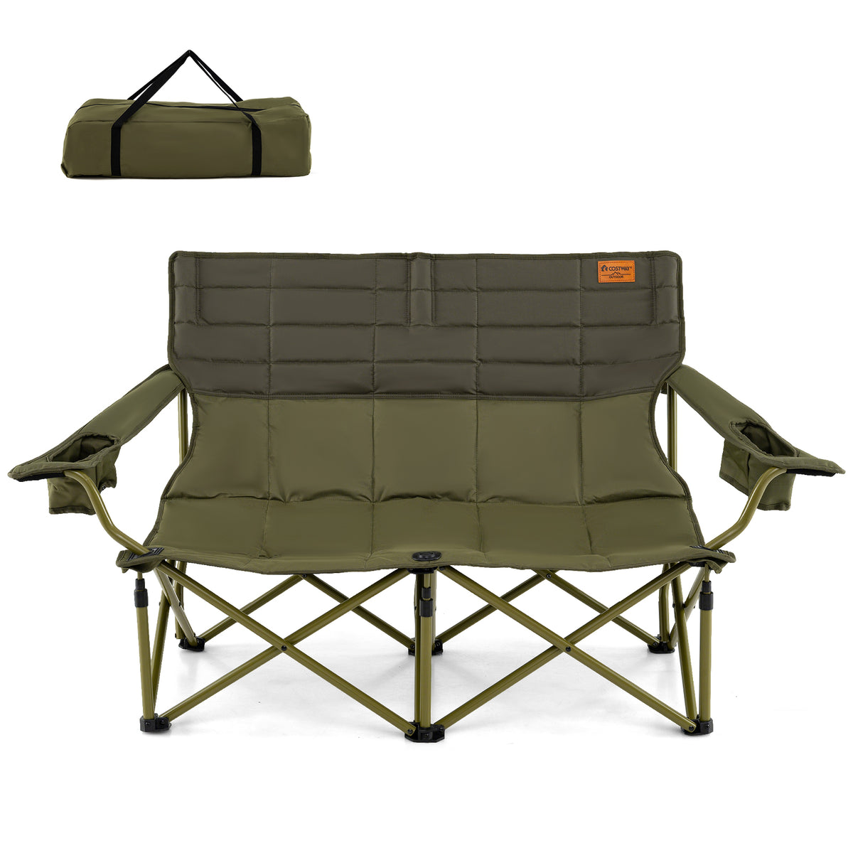 Oversized Camping Loveseat Folding Chair with Cup Holders - Green