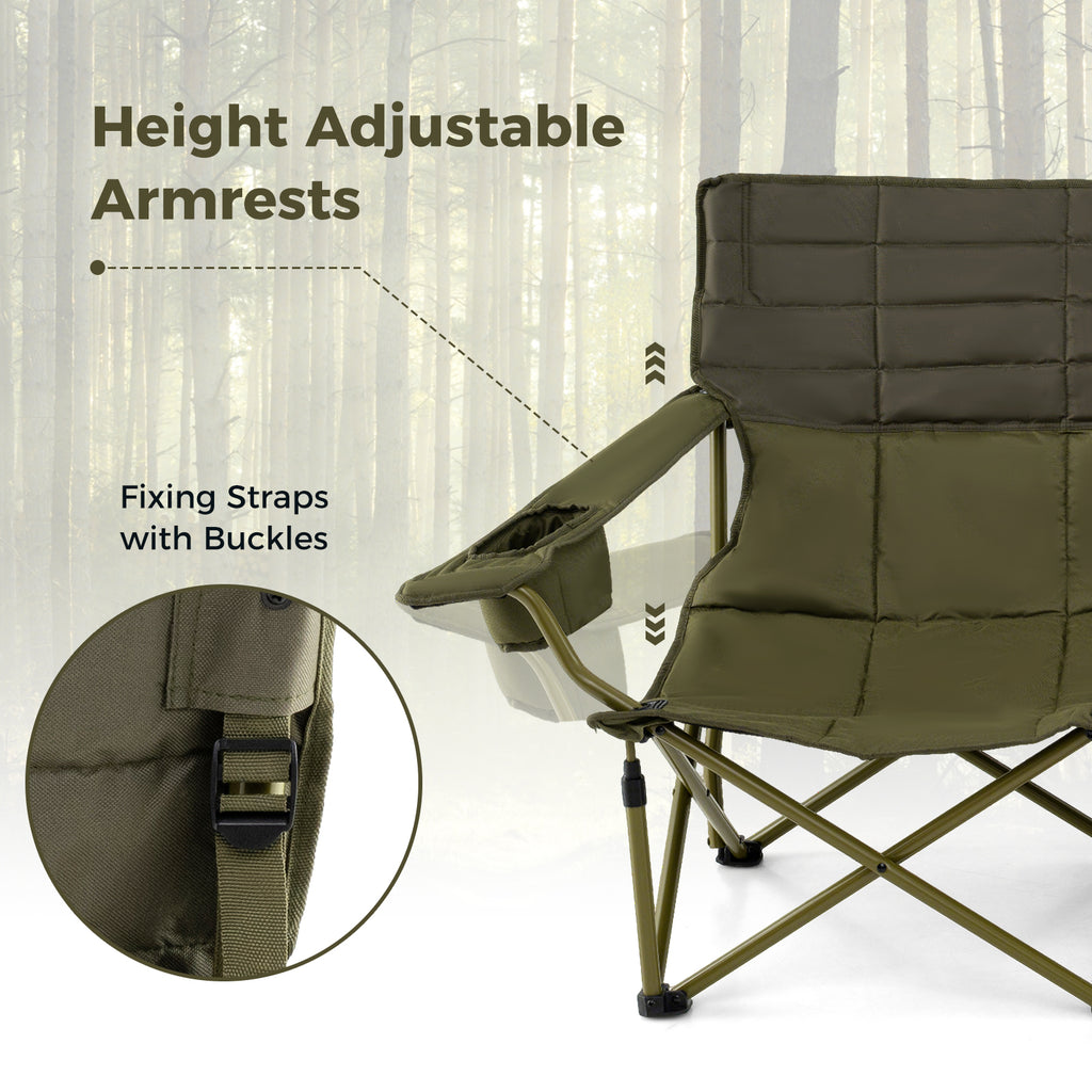 Oversized Camping Loveseat Folding Chair with Cup Holders - Green