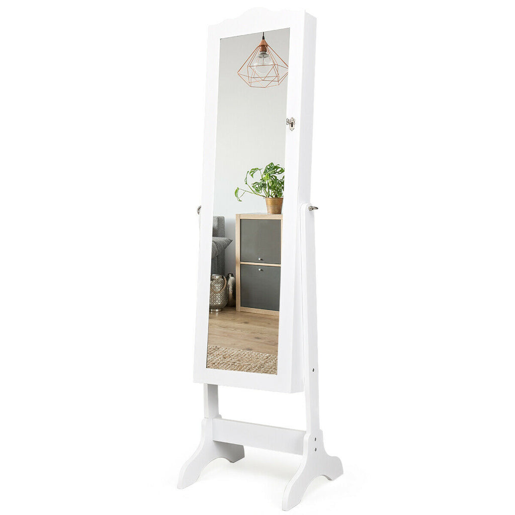 4-Angle Tilting Jewelry Cabinet with Mirror and Lock, White