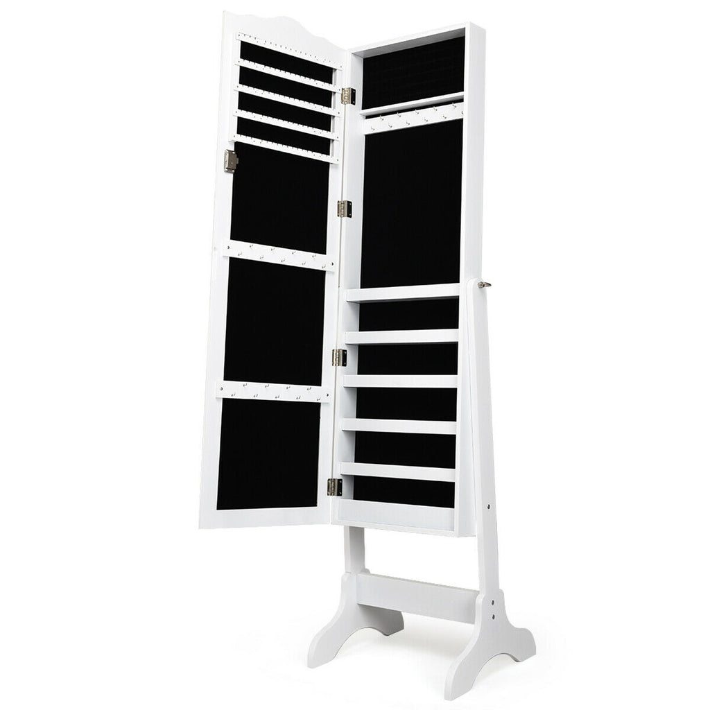 4-Angle Tilting Jewelry Cabinet with Mirror and Lock, White