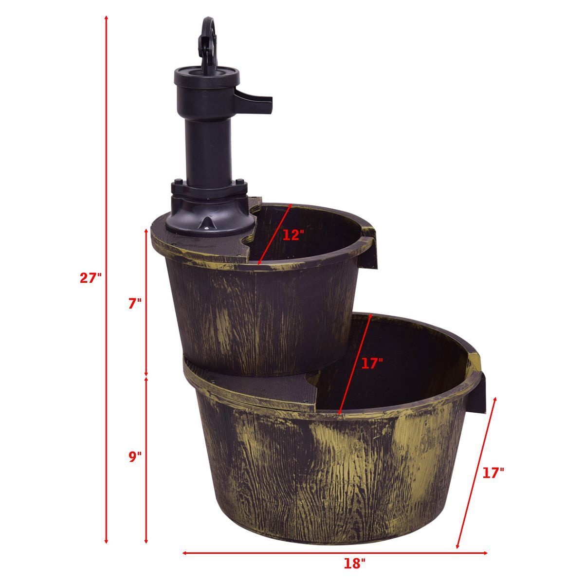 Outdoor Water Fountain with Pump - 18"L x 16"W x 27"H 2-Tier Garden Decor