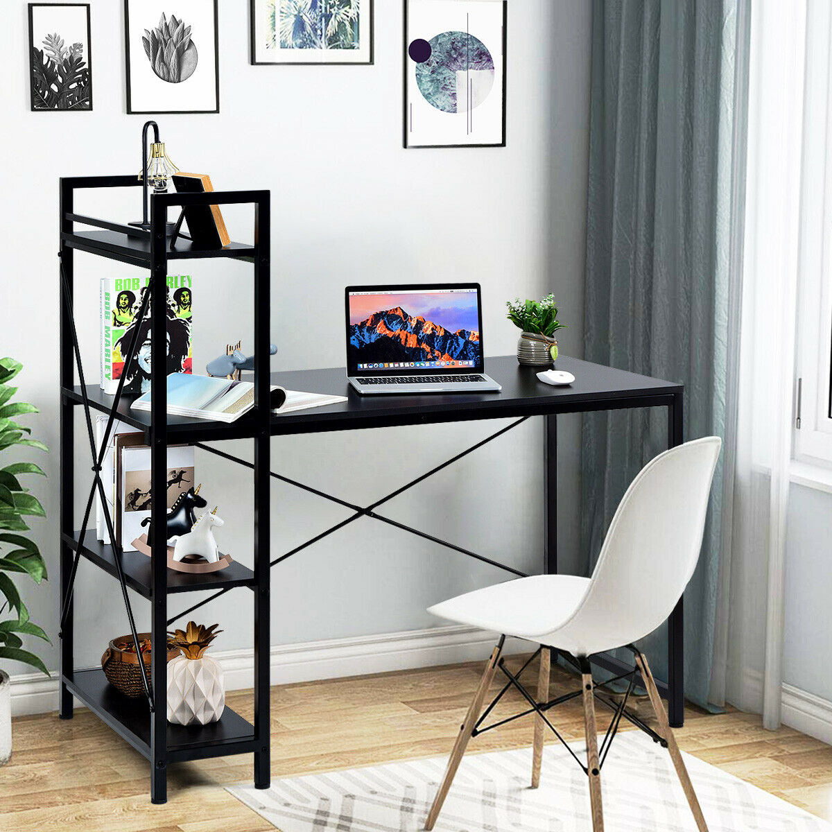 47.5" Computer Desk with 4-Tier Storage Shelves - Tan