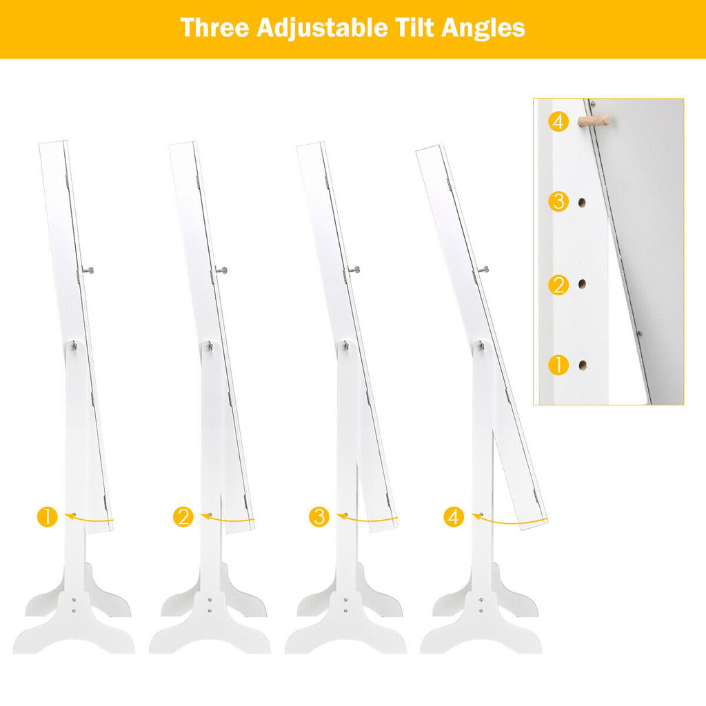 4-Angle Tilting Mirrored Jewelry Cabinet with Lock - White