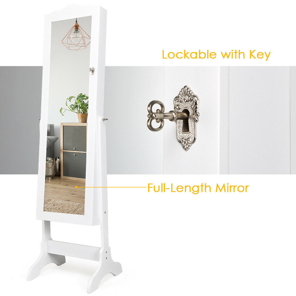 4-Angle Tilting Jewelry Cabinet with Mirror and Lock, White
