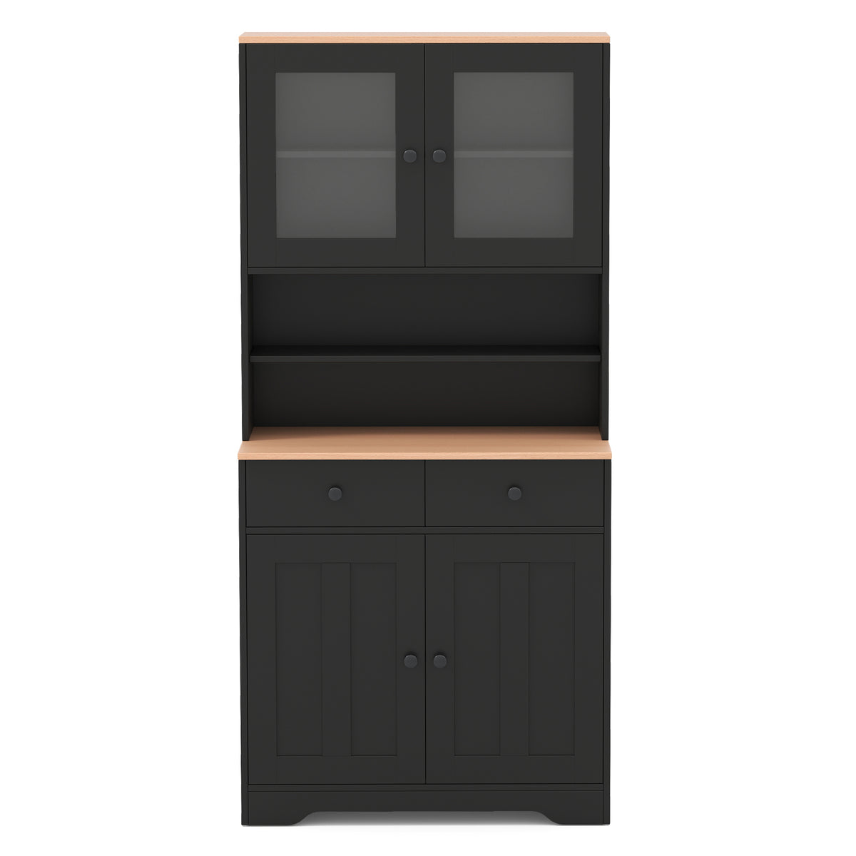 Pantry Cabinet with Glass Doors & Drawers - Black