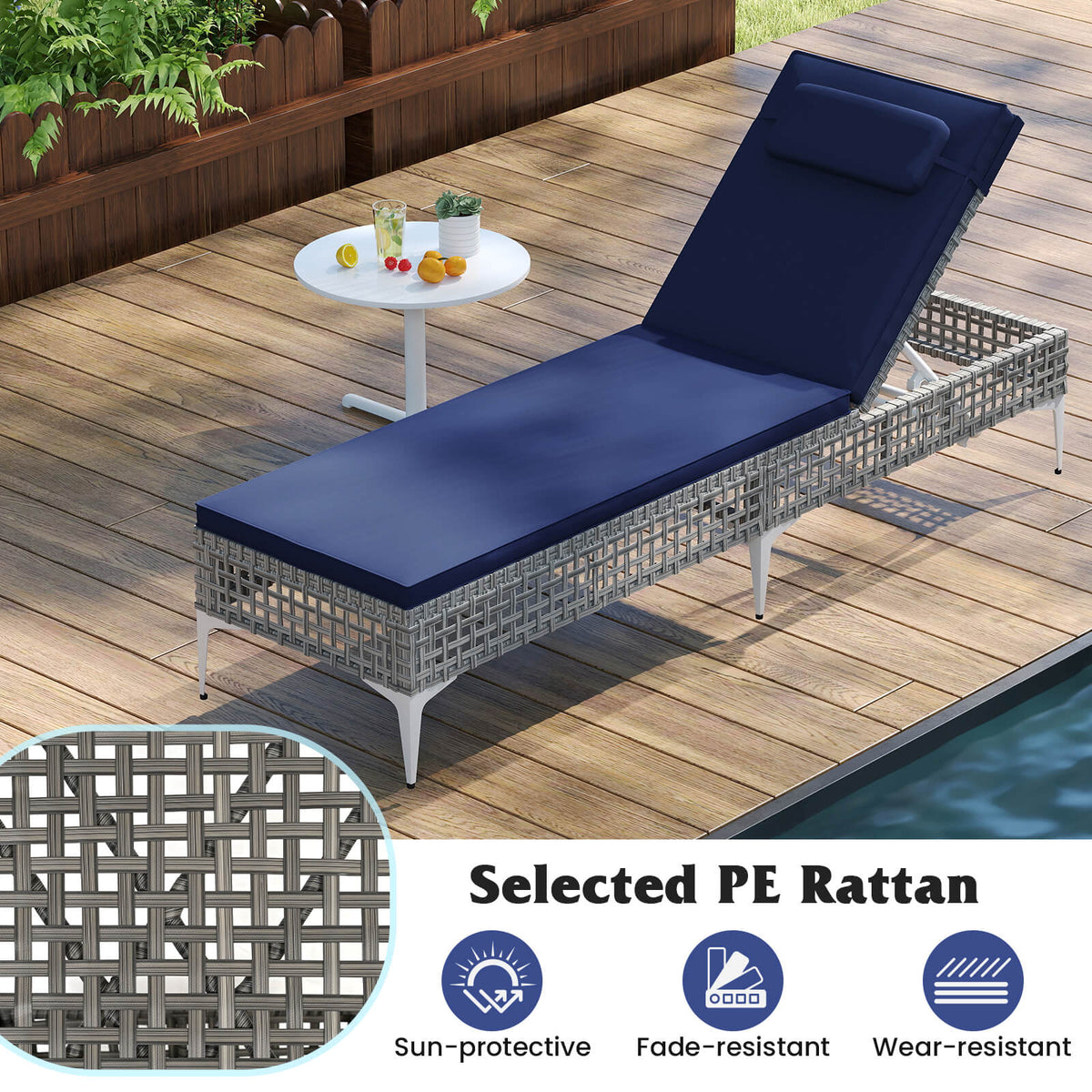 Patio Chaise Lounge Chair with 6-Level Adjustable Backrest and