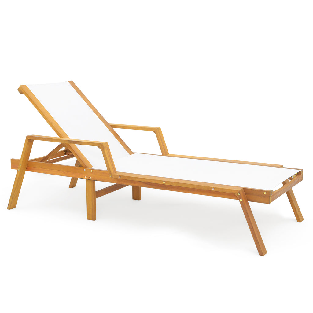 Patio Chaise Lounge Chair with Armrests and Fabric Seat for Backyard