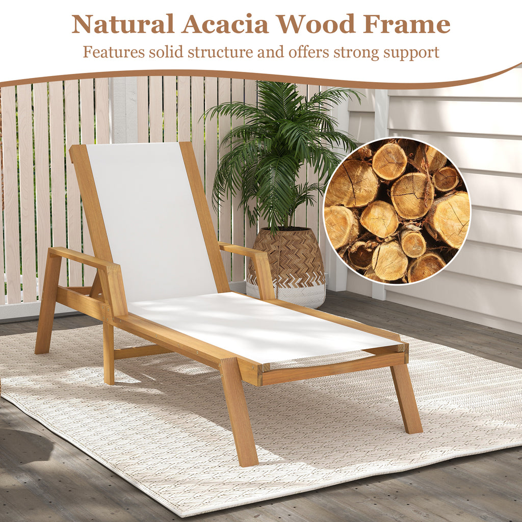 Patio Chaise Lounge Chair with Armrests and Fabric Seat for Backyard