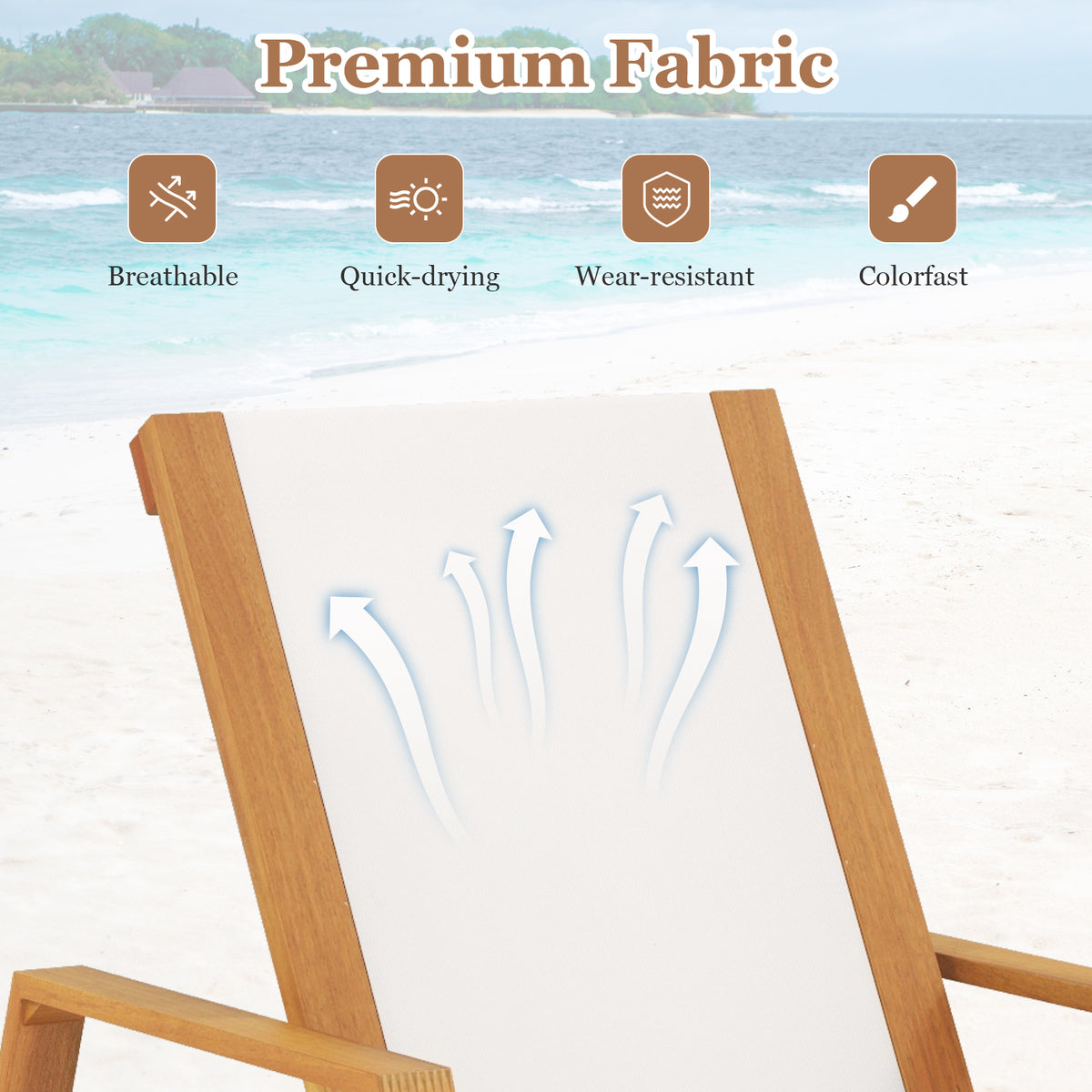 Patio Chaise Lounge Chair with Armrests and Fabric Seat for Backyard