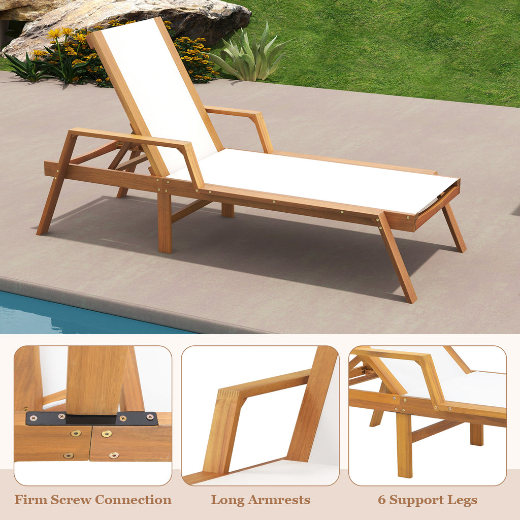 Patio Chaise Lounge Chair with Armrests and Fabric Seat for Backyard