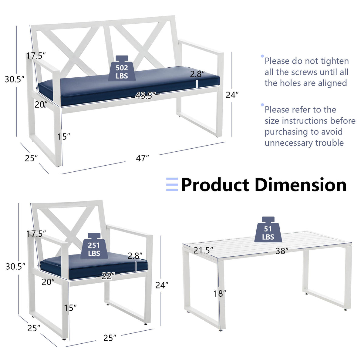 4-Piece Outdoor Conversation Set with Steel Frame