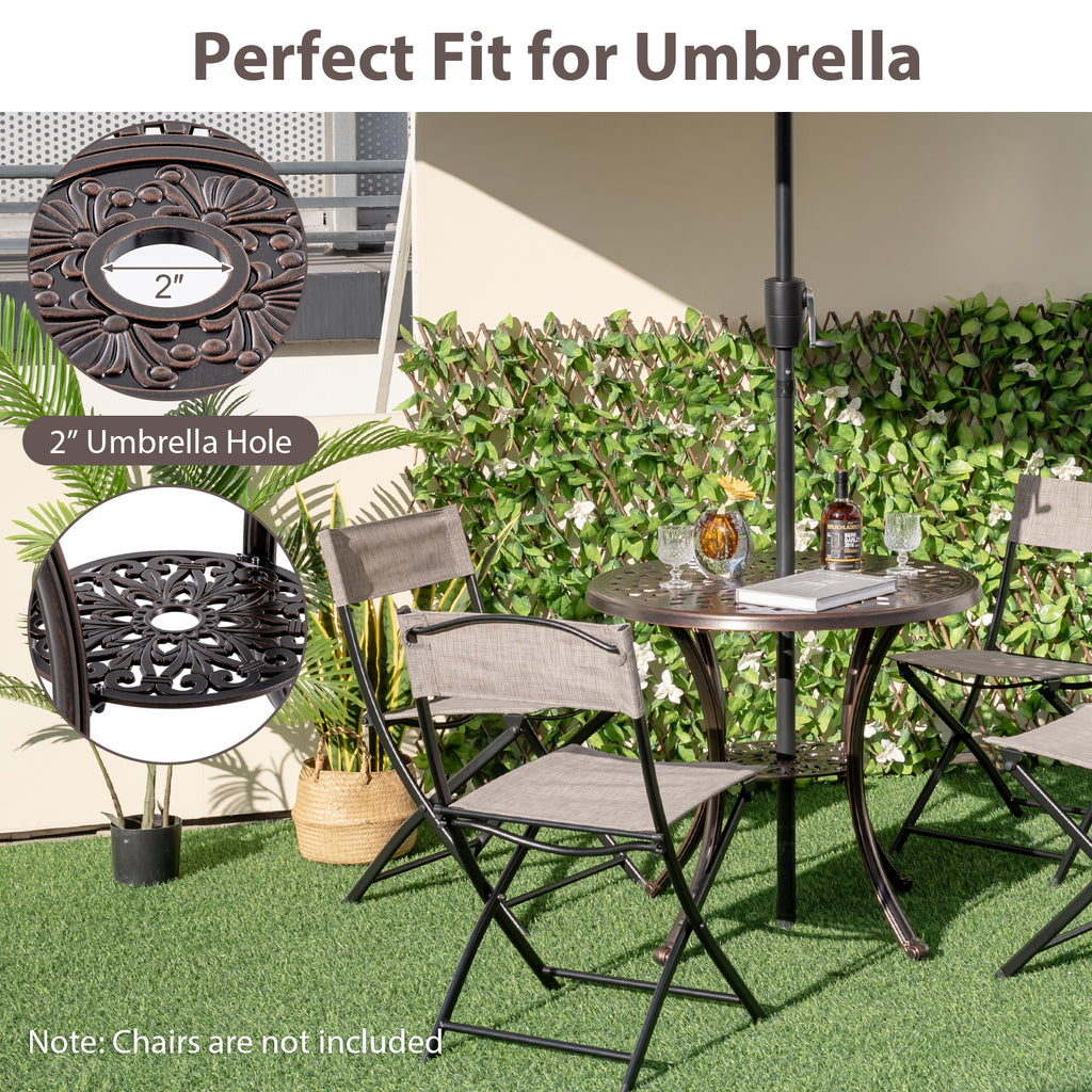 Patio Cast Aluminum Table 31 Inch Diameter Round with Umbrella Hole