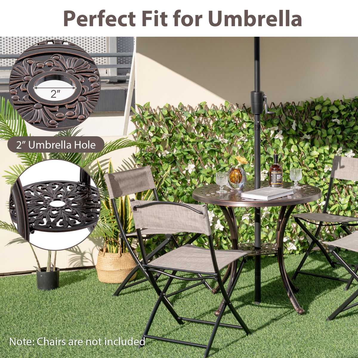 Patio Cast Aluminum Table 31 Inch Diameter Round with Umbrella Hole