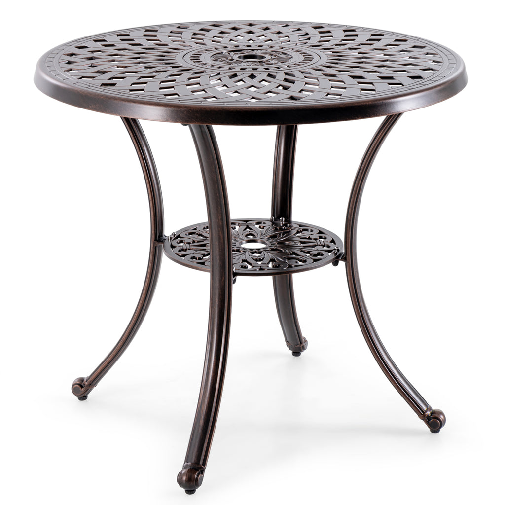 Patio Cast Aluminum Table 31 Inch Diameter Round with Umbrella Hole