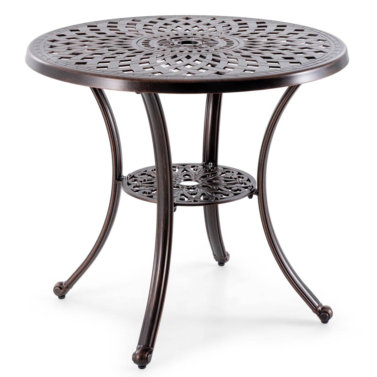 Patio Cast Aluminum Table 31 Inch Diameter Round with Umbrella Hole