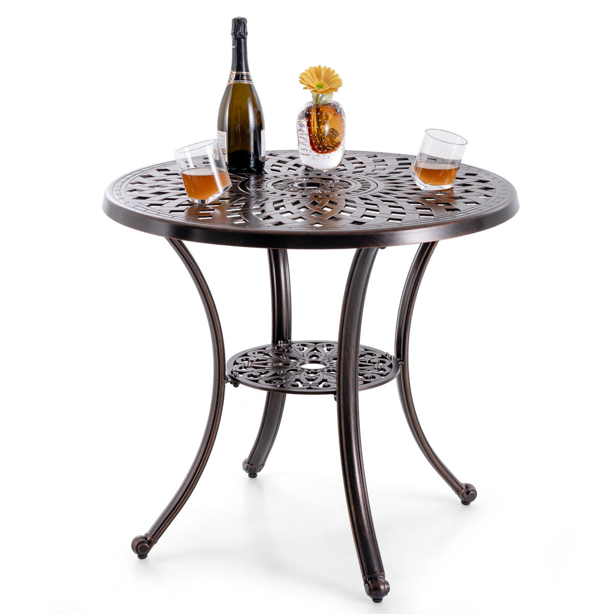 Patio Cast Aluminum Table 31 Inch Diameter Round with Umbrella Hole