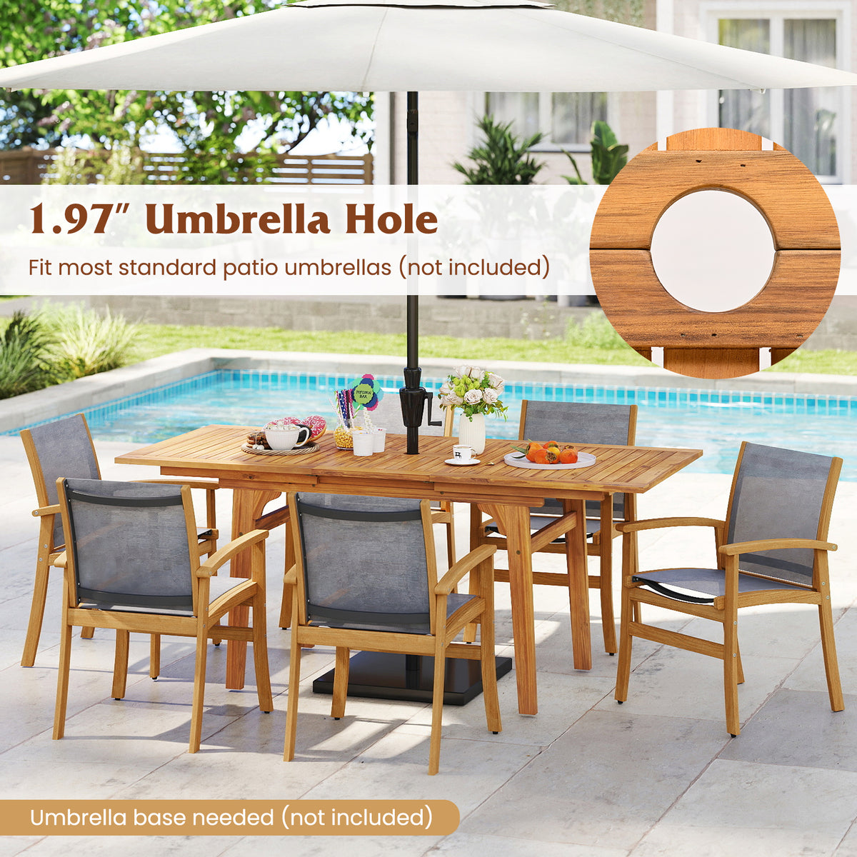 55 Inch Patio Dining Table Expandable for 6-8 People with Umbrella