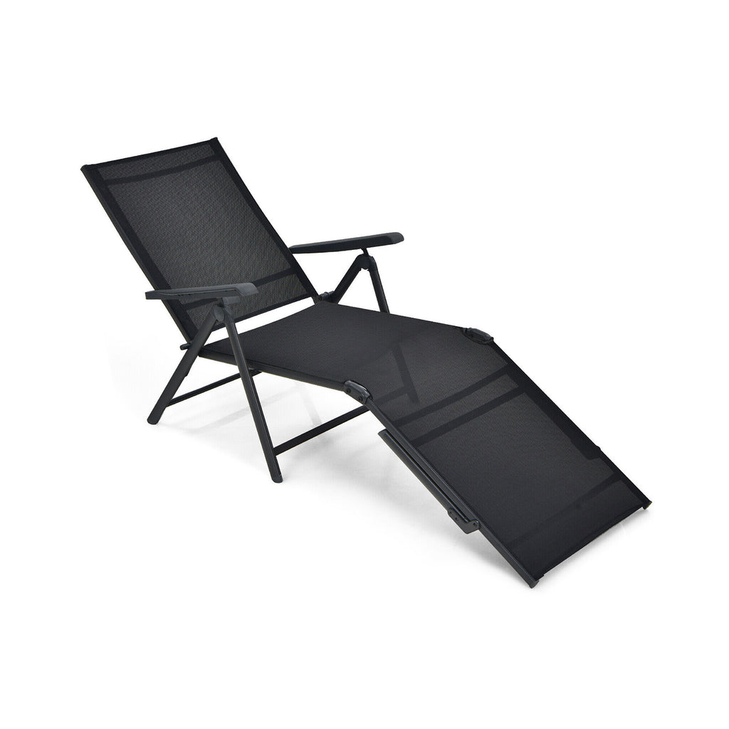 Foldable Chaise Lounge Chair with Backrest & Footrest - Brown