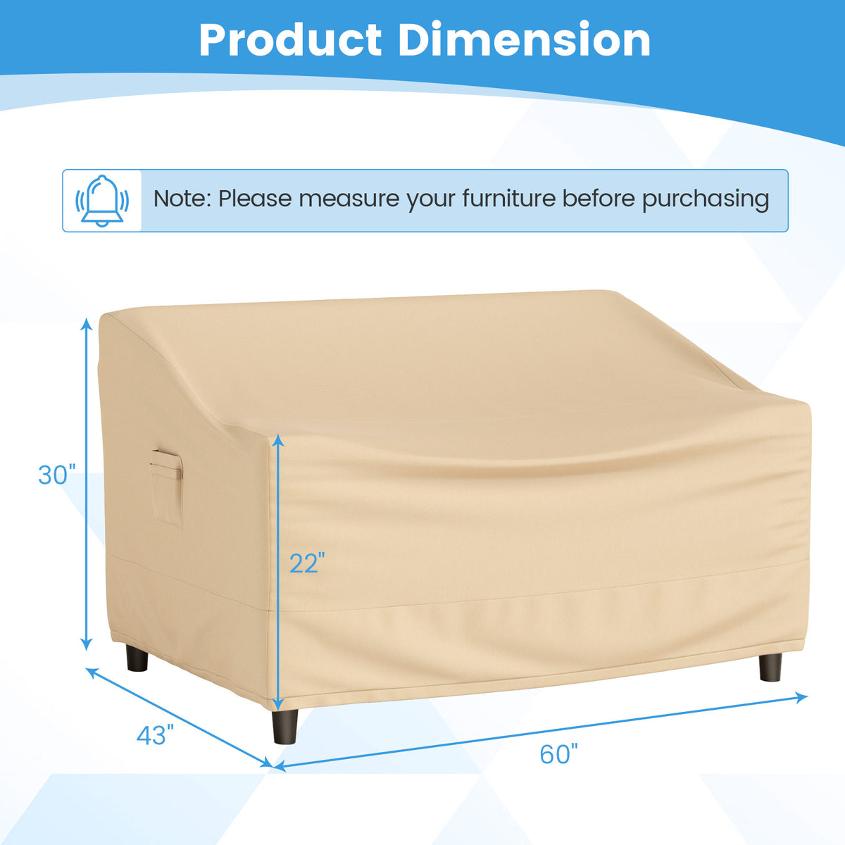 Patio Furniture Cover with Padded Handle and Click-Close Straps