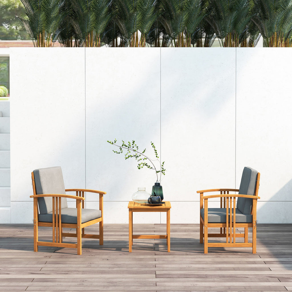 3-Piece Solid Wood Outdoor Patio Sofa Set - Gray (Style E)