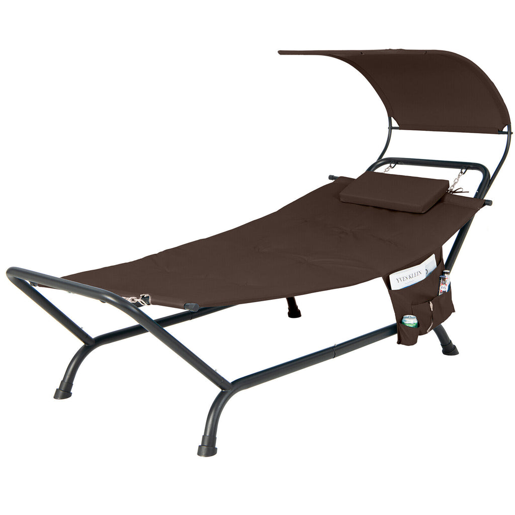Patio Hanging Chaise Lounge Chair with Canopy Cushion Pillow and
