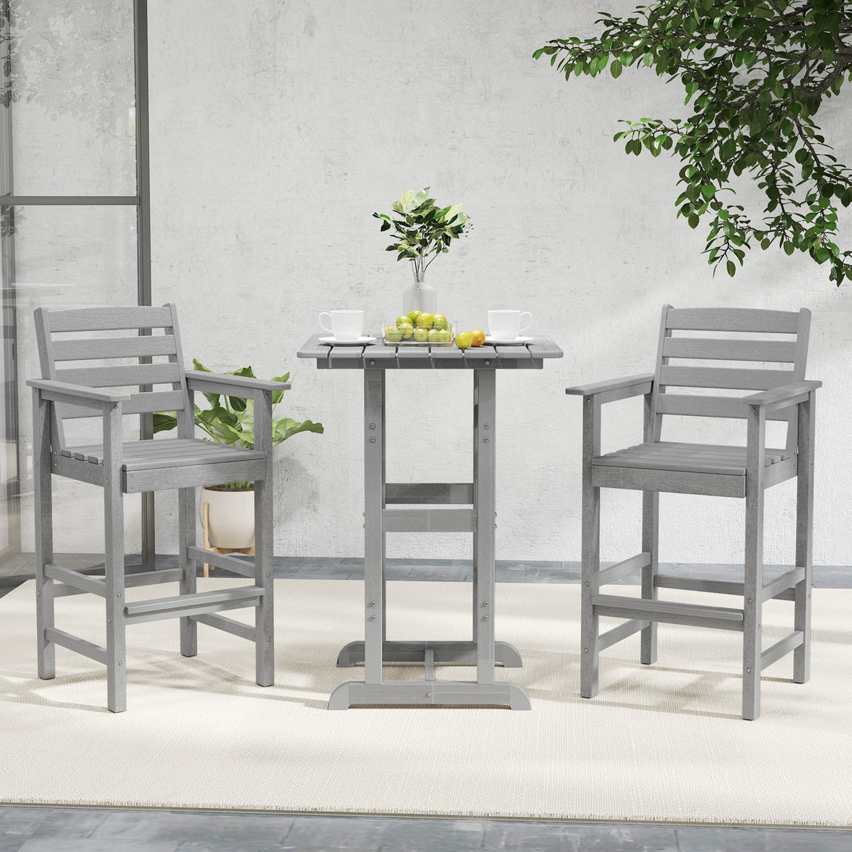 Patio HDPE Adirondack Bar Chairs Set of 2 with Wide Armrests