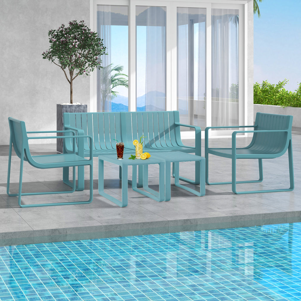 Weather-resistant Plastic 2-Person Bench with Curved Backrest