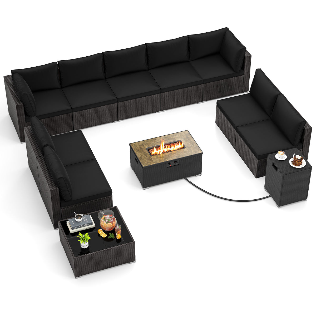 12 Pieces Outdoor Furniture Set with 32 Inch Fire Pit Table and