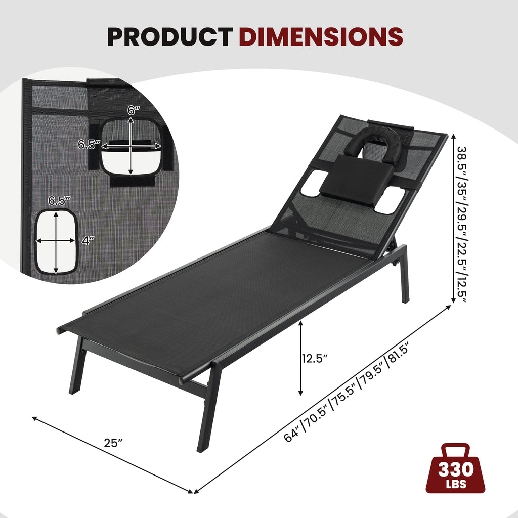 Patio 5-Position Adjustable Sunbathing Lounge Chair Tanning