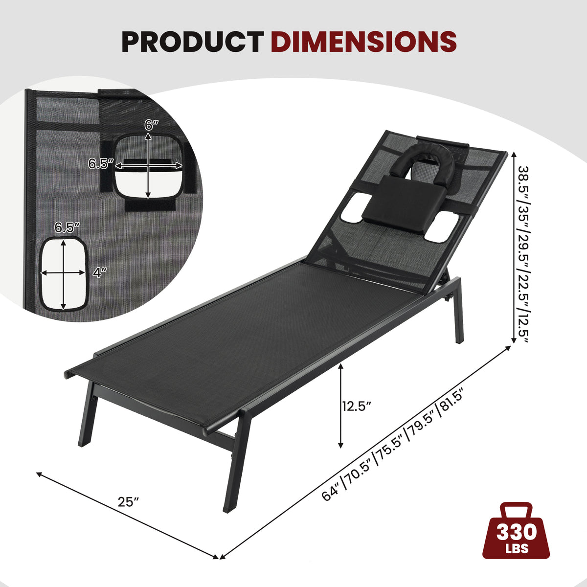 Patio 5-Position Adjustable Sunbathing Lounge Chair Tanning