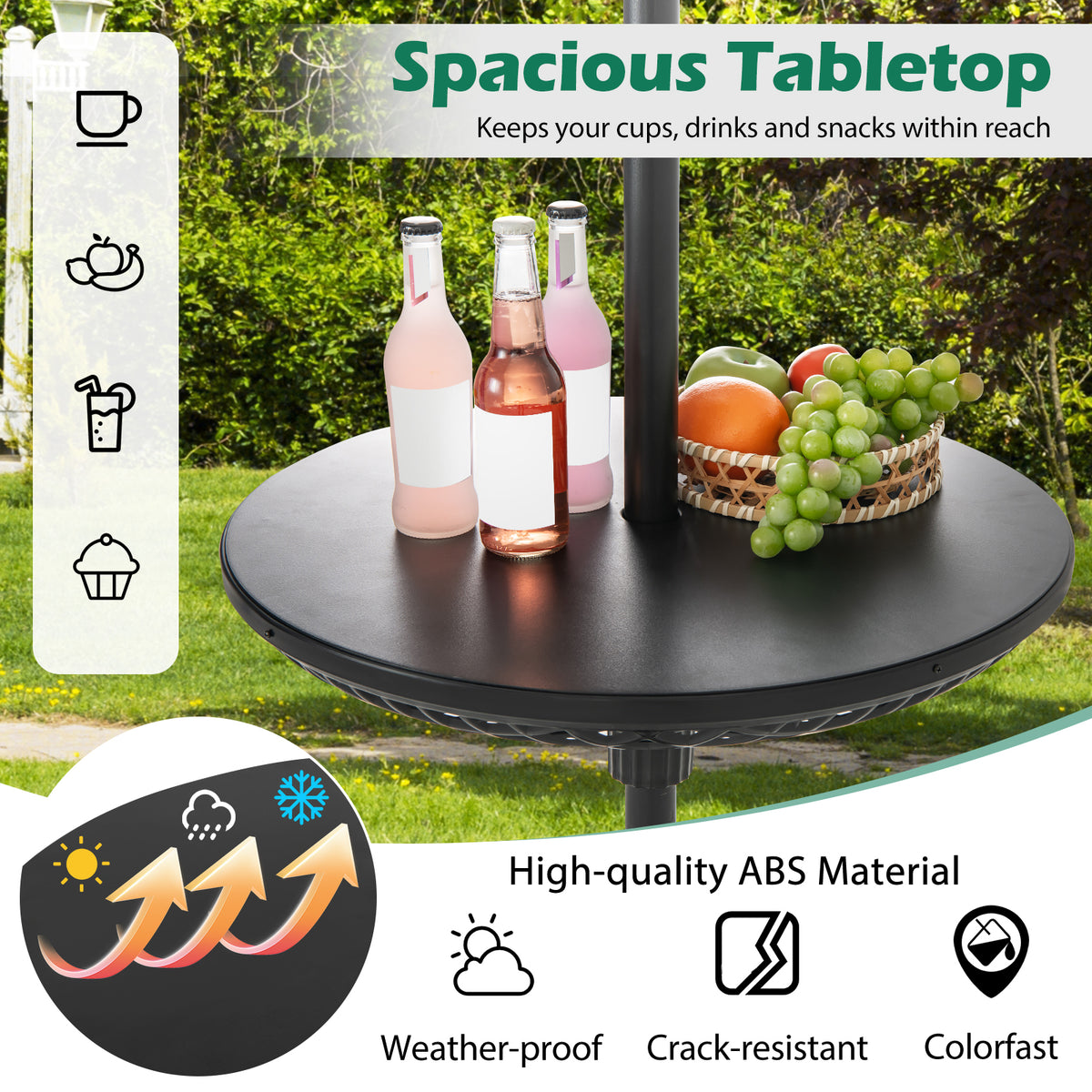 Patio Umbrella Table Tray Adjustable with Poles