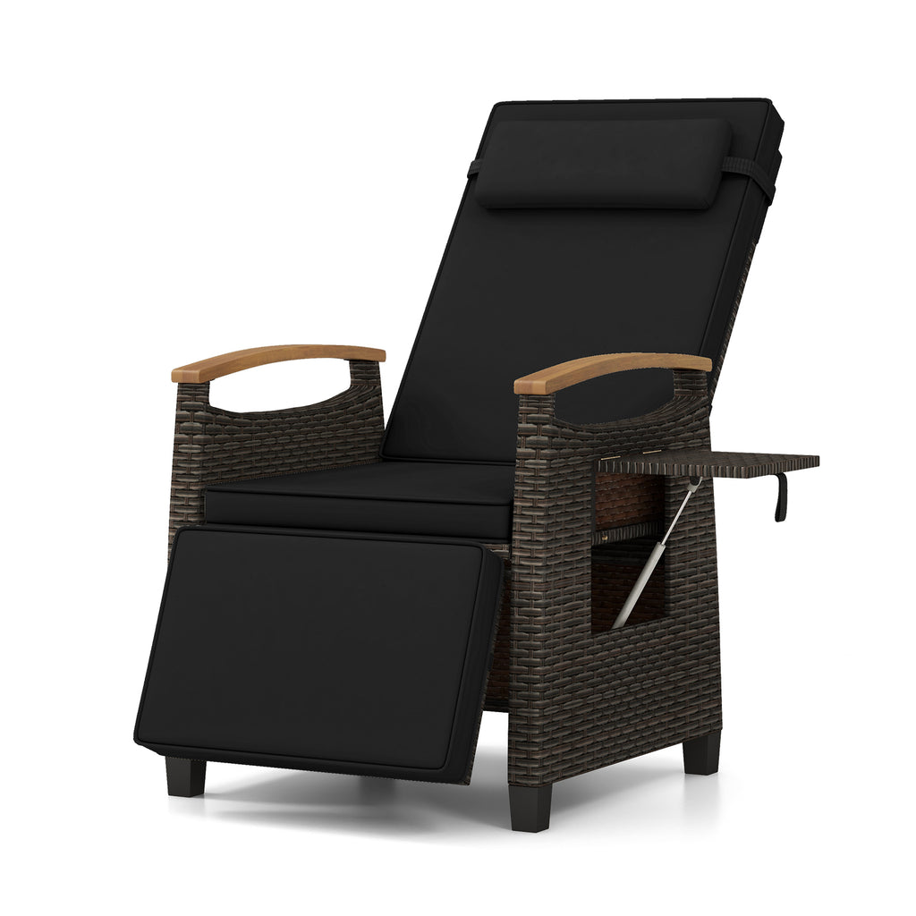 Patio Wicker Recliner Chair with Adjustable Backrest - Style 1, Black