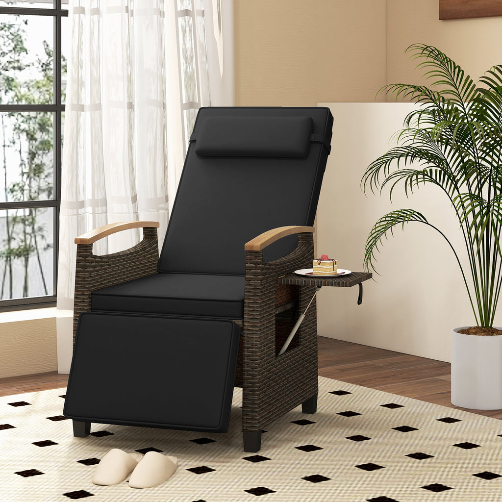 Patio Wicker Recliner Chair with Adjustable Backrest - Style 1, Black