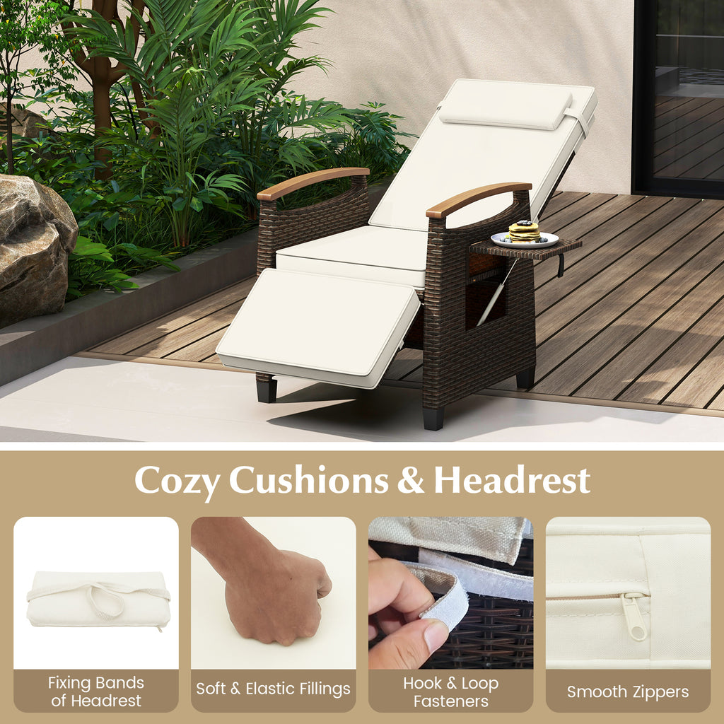 Patio Wicker Recliner Chair with Adjustable Backrest and Footrest