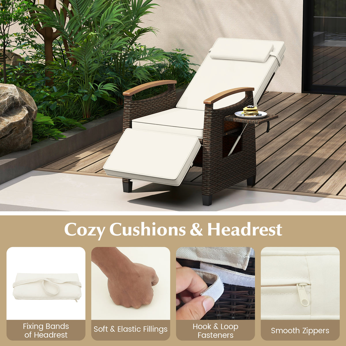 Patio Wicker Recliner Chair with Adjustable Backrest and Footrest