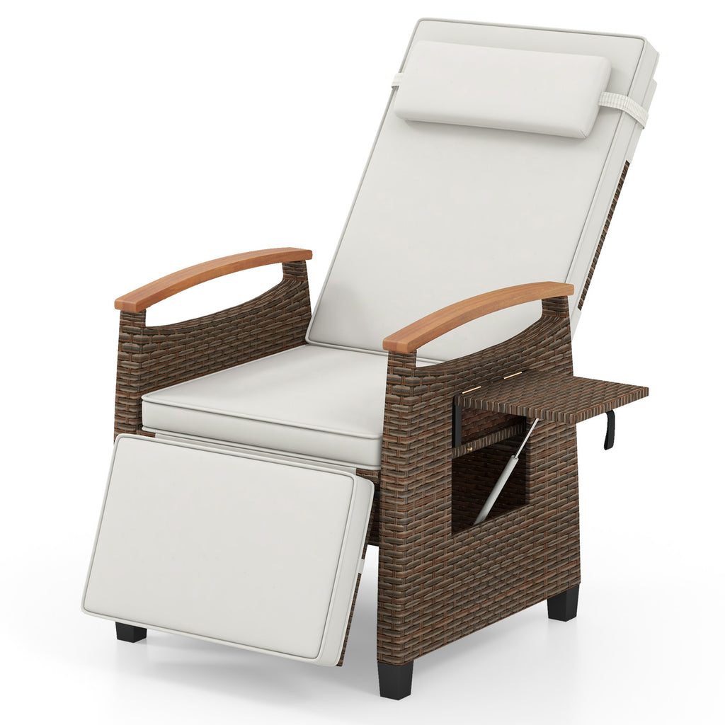 Patio Wicker Recliner Chair with Adjustable Backrest – Navy