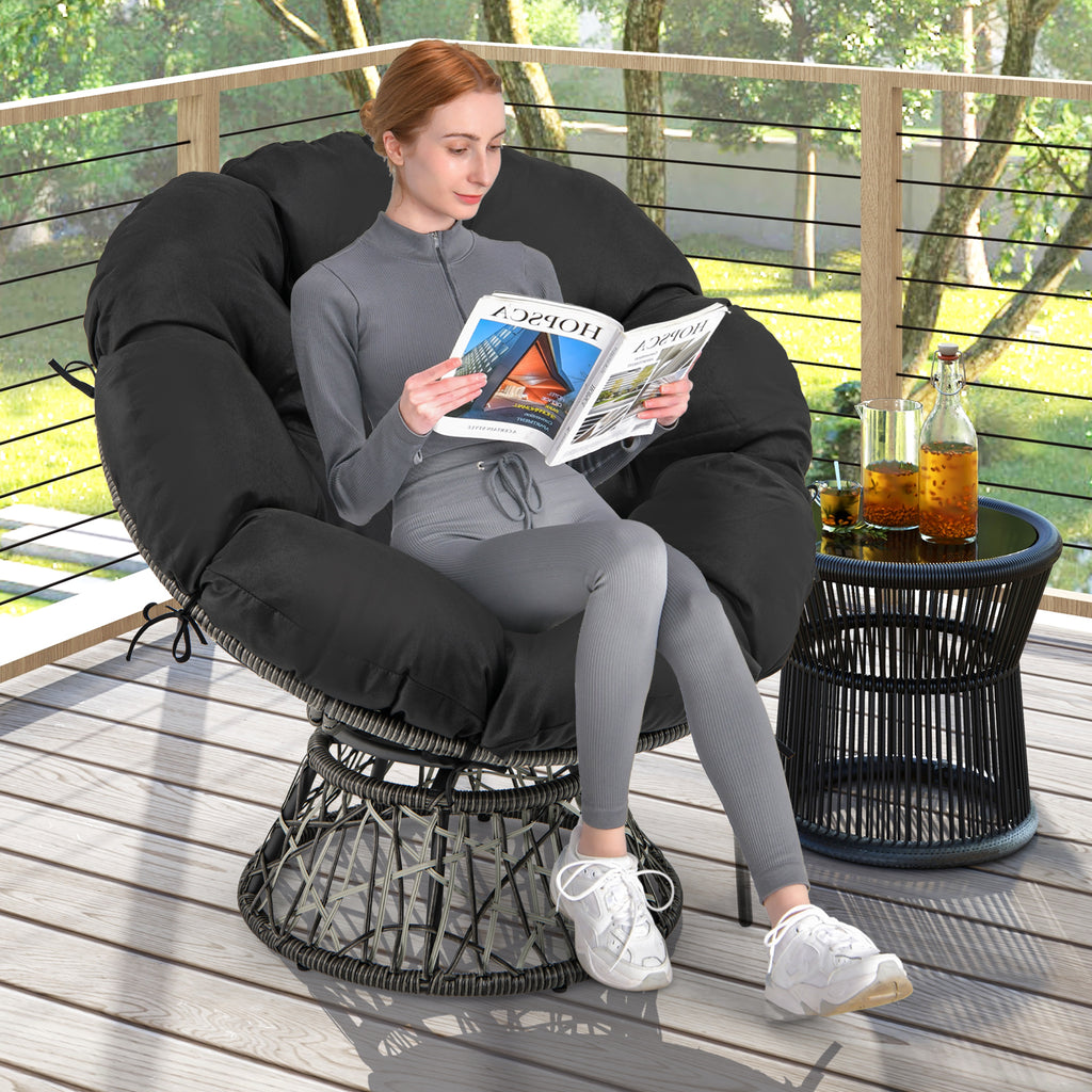 PE Wicker Papasan Chair 360° Swivel - Black
