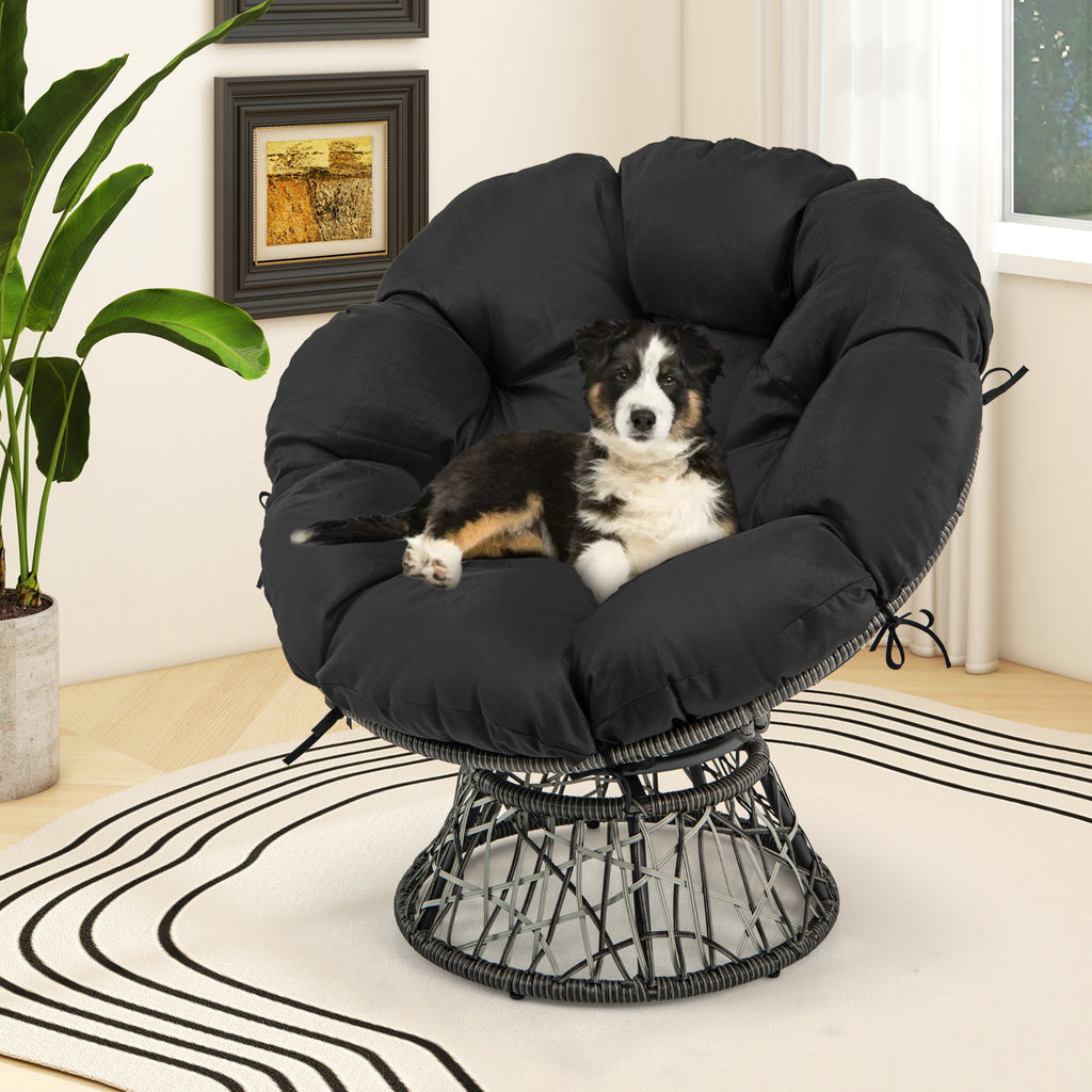 PE Wicker Papasan Chair 360° Swivel - Black
