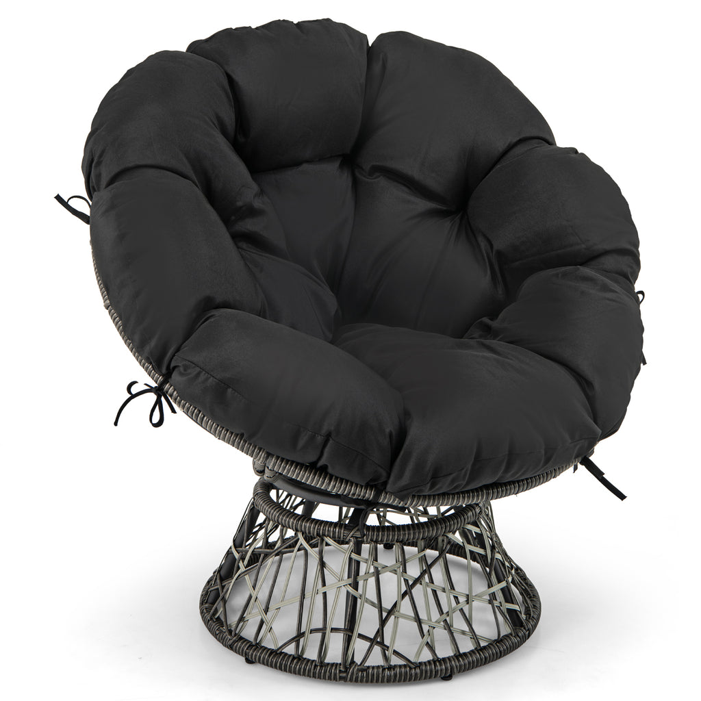 PE Wicker Papasan Chair 360° Swivel - Black