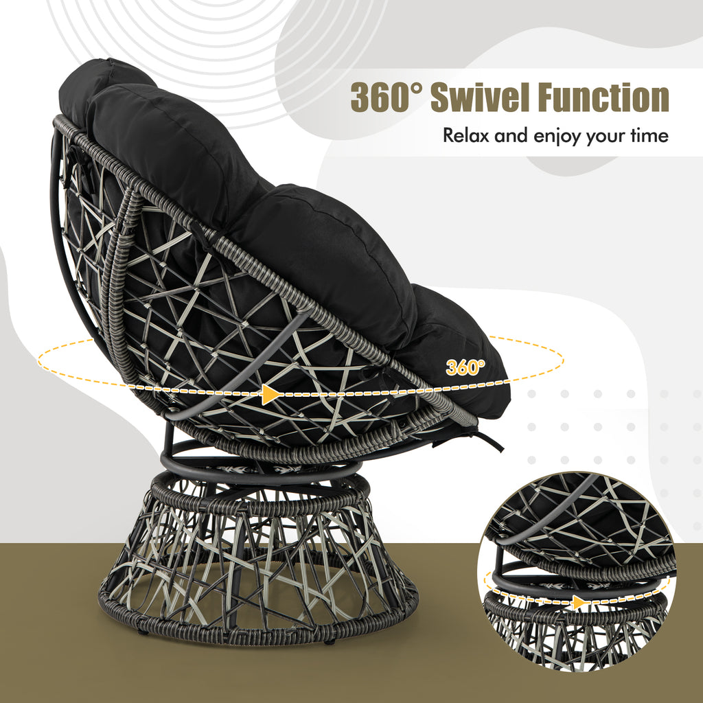 PE Wicker Papasan Chair 360° Swivel - Black