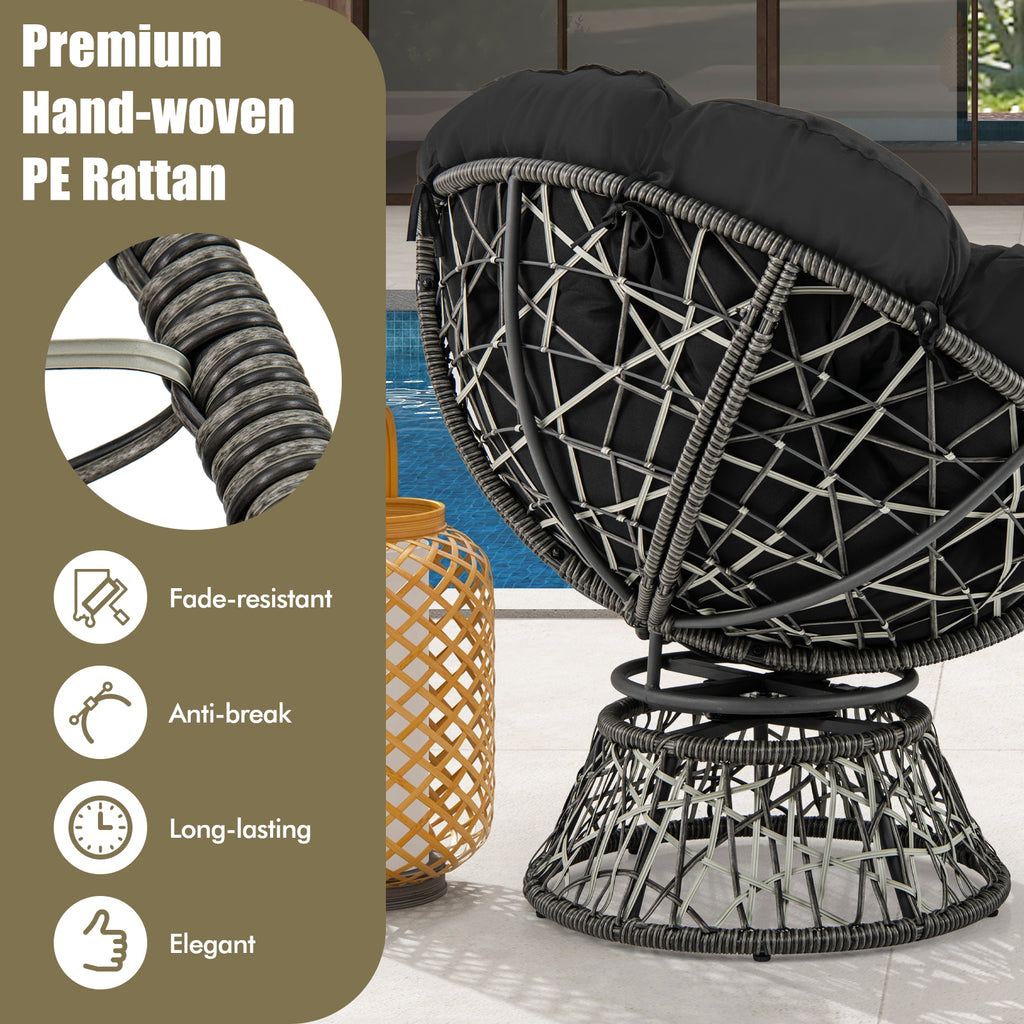 PE Wicker Papasan Chair 360° Swivel - Black