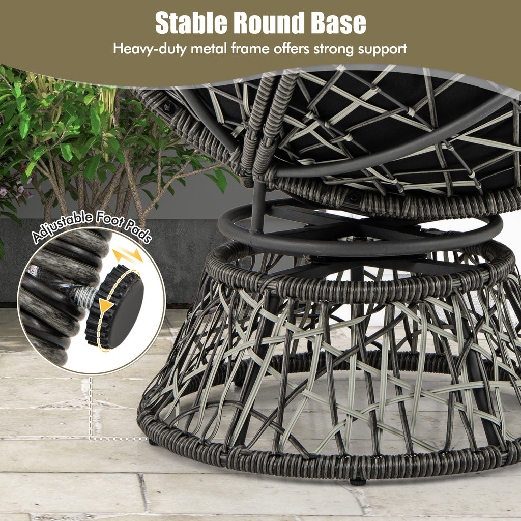 PE Wicker Papasan Chair 360° Swivel - Black