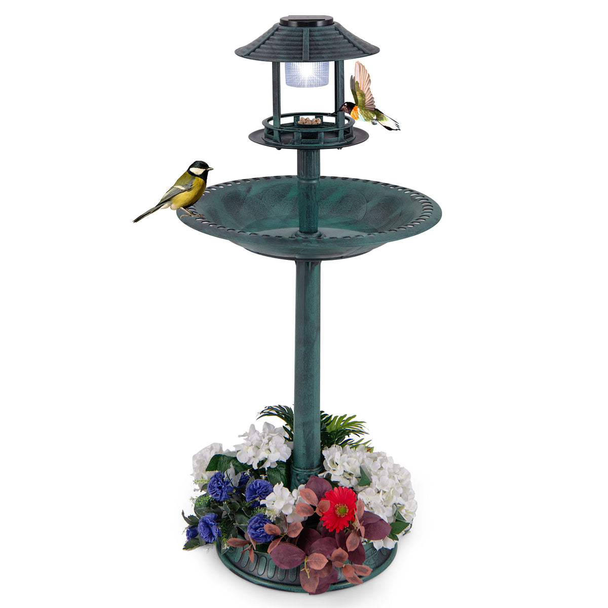 Waterproof Bird Bath & Feeder with Solar Light & Flower Planter - Bronze Variation