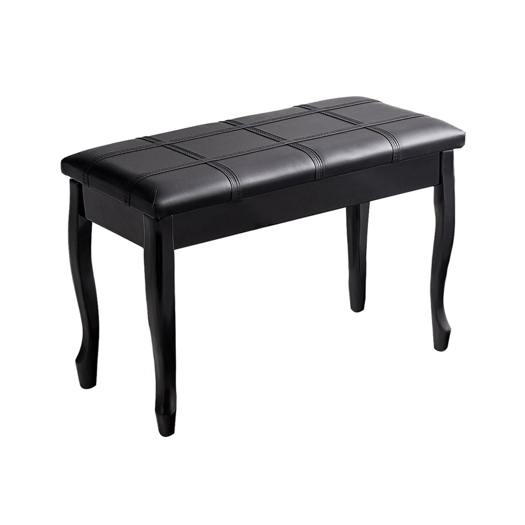 Piano Bench with Storage - Solid Wood, Black Bent Legs