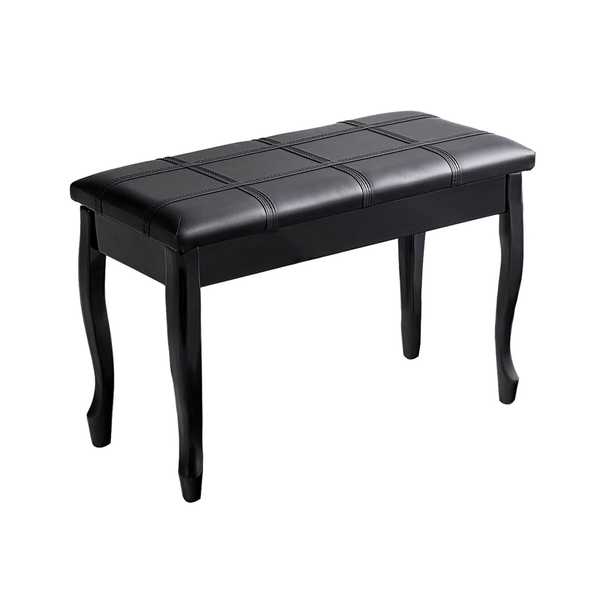 Piano Bench with Storage - Solid Wood, Black Bent Legs