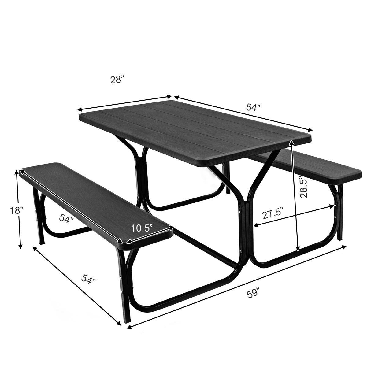 4.5 FT Outdoor Picnic Table Bench Set with HDPE Tabletop for 4-Person