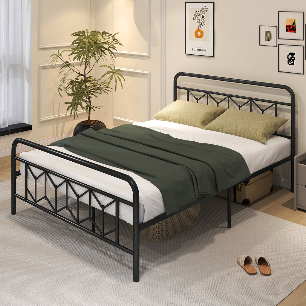 Platform Bed with High Headboard & Snap Lock Slats - Arch, Queen