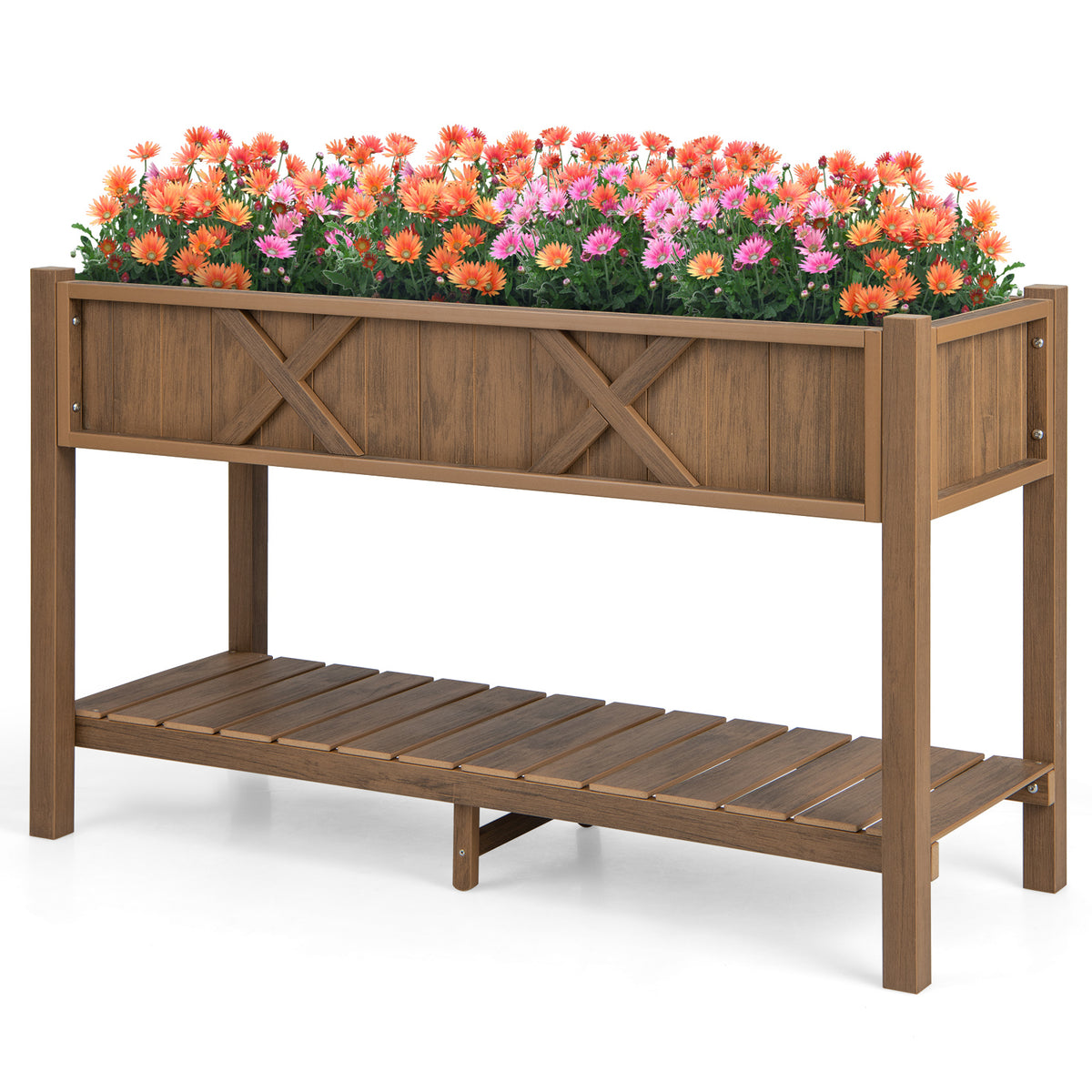 Poly Wood Elevated Planter Box with Legs & Storage Shelf - Blue