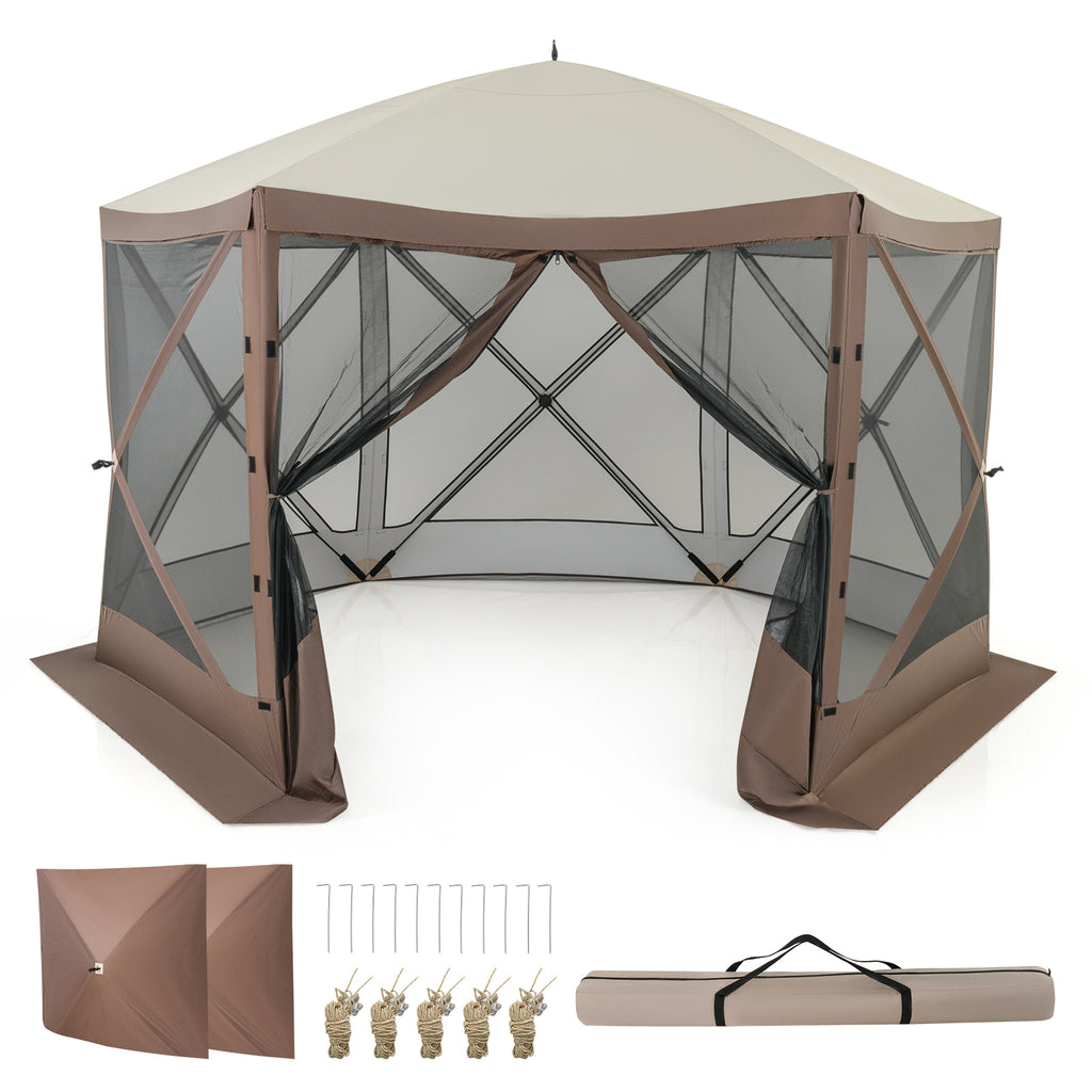 Pop-Up Gazebo Screen House 11.5 x 11.5 ft - Coffee