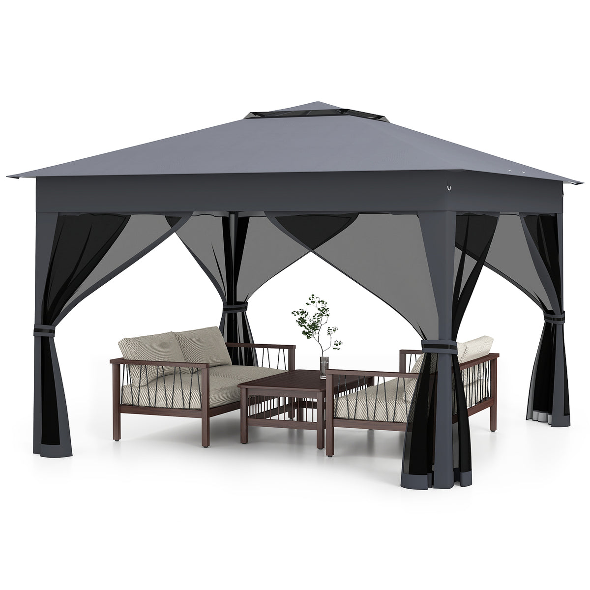 11 X FT Pop Up Gazebo with Mesh Netting and Double Roof